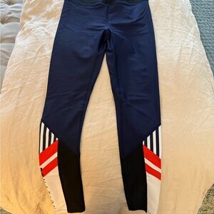 Navy Leggings with Red and White Stripes